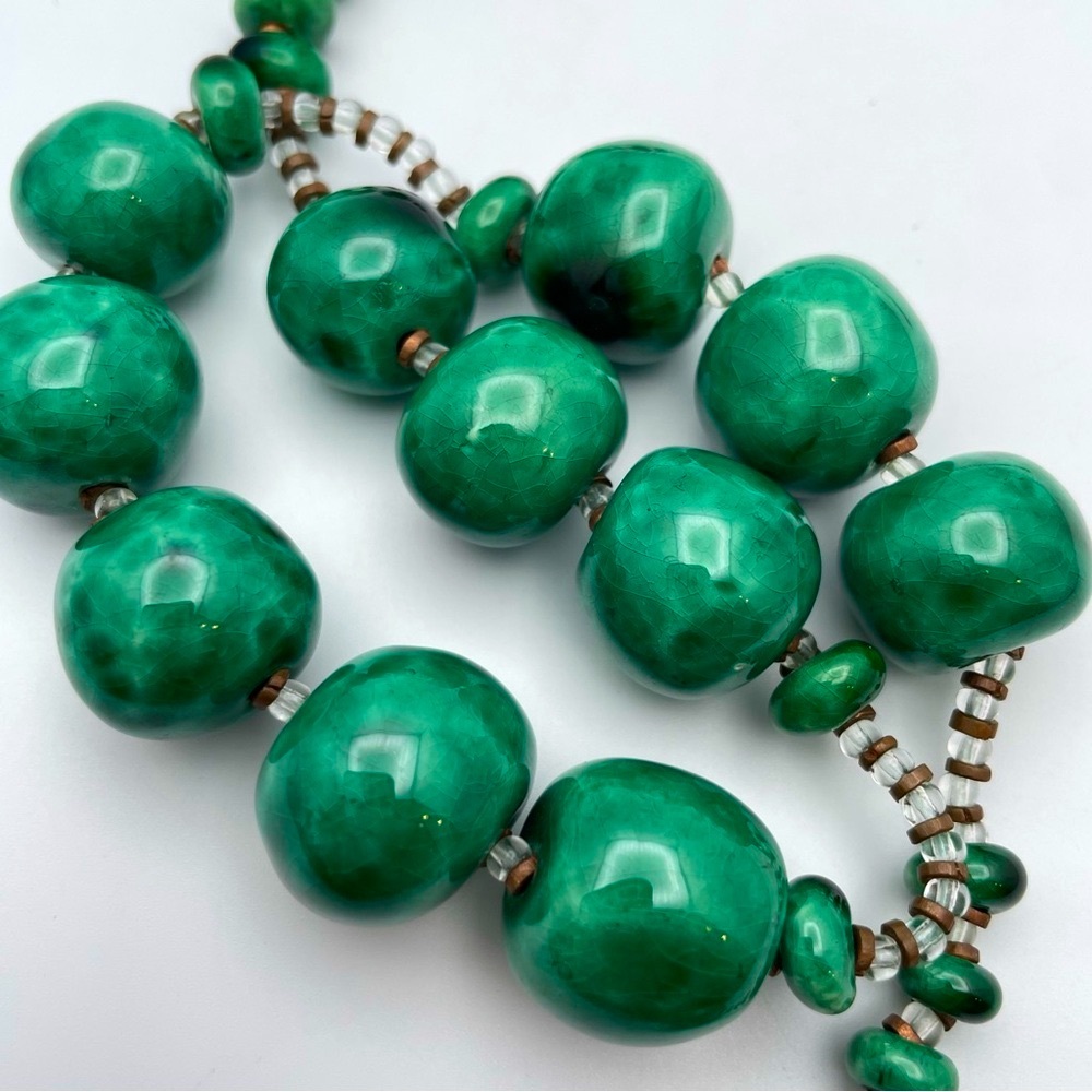 Statement Green Chunky Ceramic Bead Statement Nec… - image 4